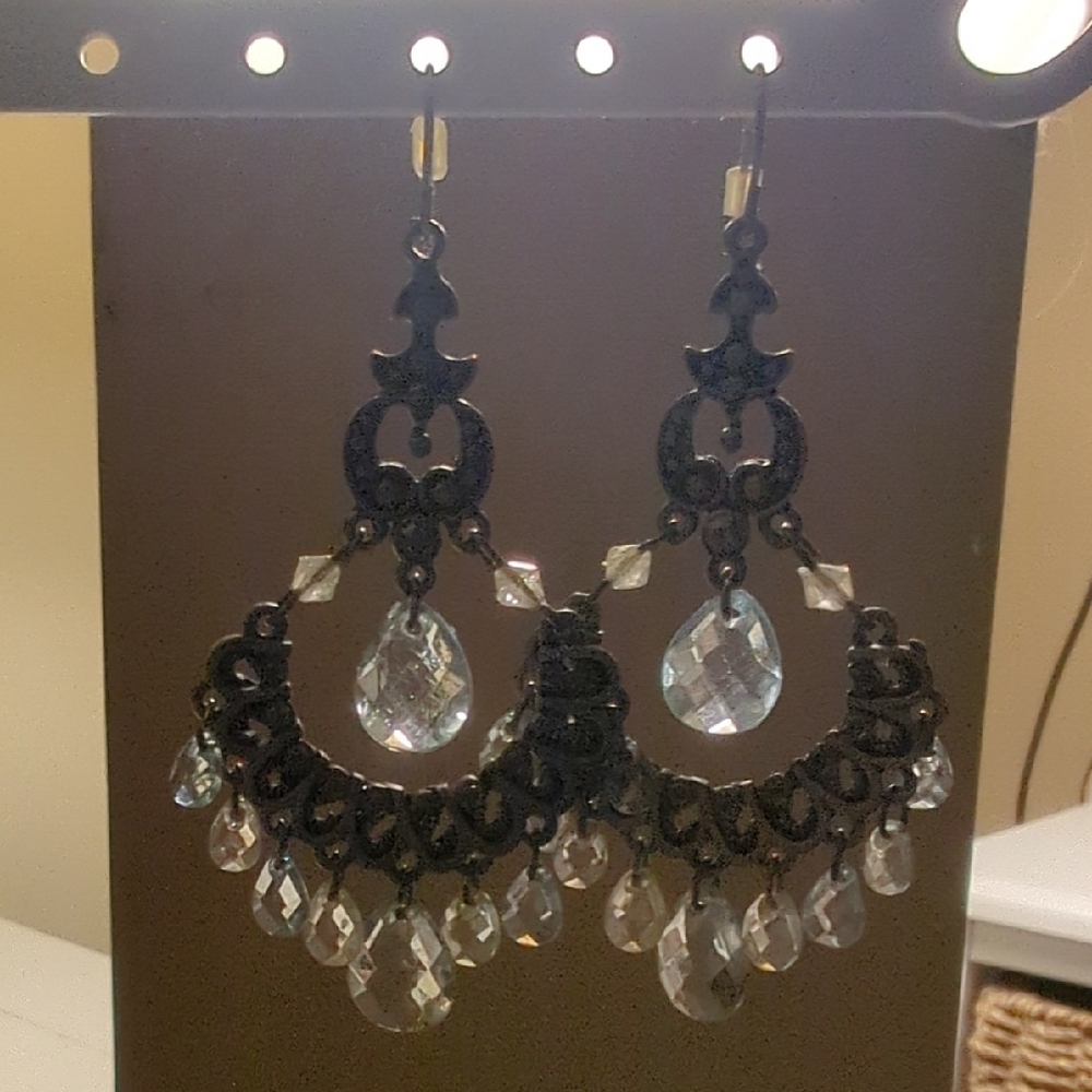 Elegant Black and Silver Chandelier Earrings
